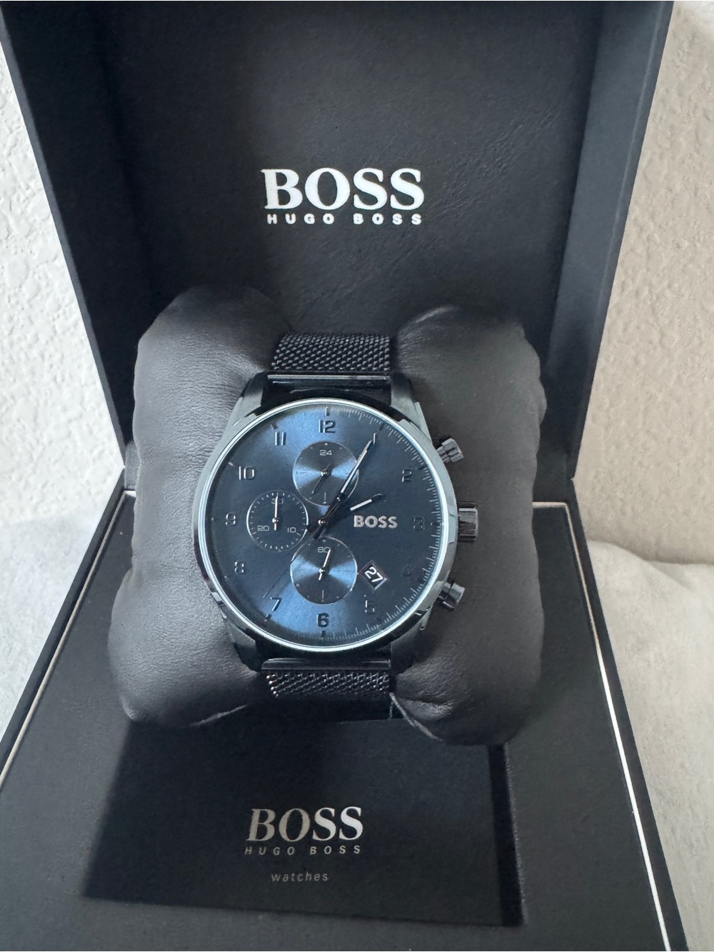 Boss Hugo Boss Skymaster Blue Mesh Steel Bracelet Chronograph Watch 44mm